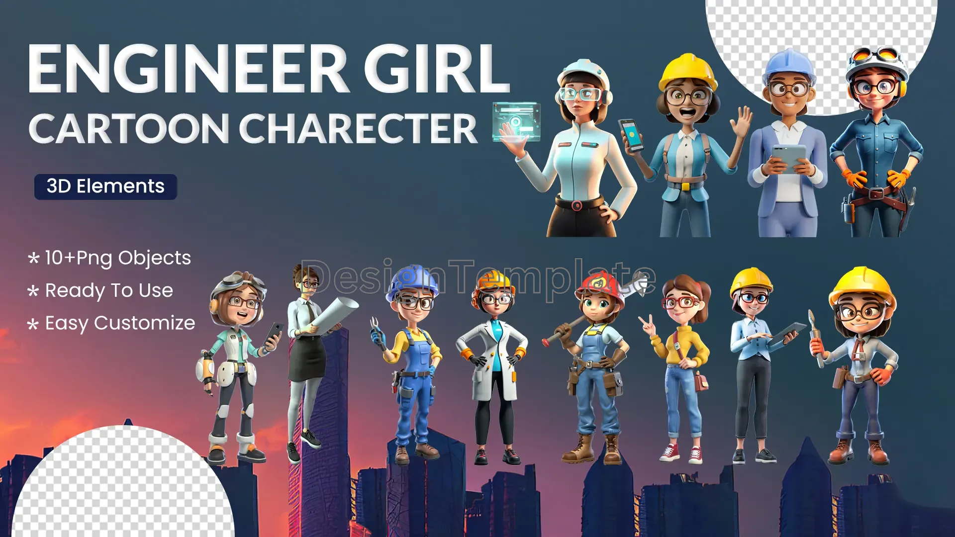 Tech Pioneers Engineer Girl Cartoon Characters 3D Pack